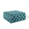 Modway Amour Tufted Button Large Square Performance Velvet Ottoman Sea Blue Ottomans