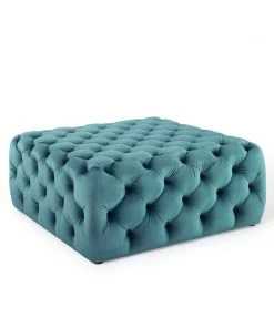 Modway Amour Tufted Button Large Square Performance Velvet Ottoman Sea Blue Ottomans