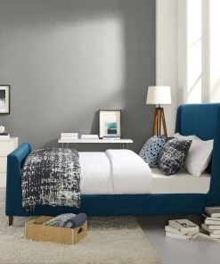 Modway Beds Aubree Queen Upholstered Fabric Sleigh Platform Bed Azure