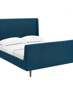 Modway Beds Aubree Queen Upholstered Fabric Sleigh Platform Bed Azure