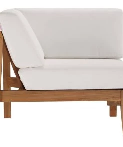 Modway Bayport Outdoor Patio Teak Wood Corner Chair Natural White Outdoor Sectional