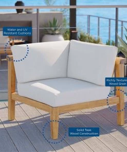 Modway Bayport Outdoor Patio Teak Wood Corner Chair Natural White Outdoor Sectional