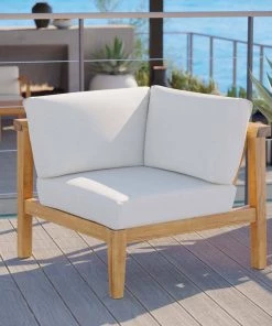 Modway Bayport Outdoor Patio Teak Wood Corner Chair Natural White Outdoor Sectional