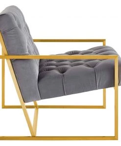 Modway Bequest Gold Stainless Steel Performance Velvet Accent Chair Gray