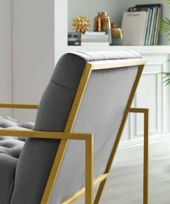 Modway Bequest Gold Stainless Steel Performance Velvet Accent Chair Gray