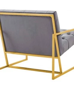 Modway Bequest Gold Stainless Steel Performance Velvet Accent Chair Gray