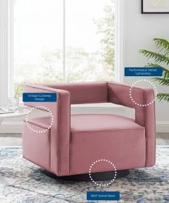 Modway Booth Performance Velvet Swivel Armchair Dusty Rose Armchairs