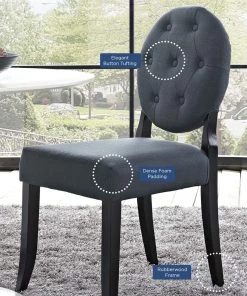 Modway Button Dining Side Chair Upholstered Fabric Set Of 4 Gray