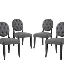 Modway Button Dining Side Chair Upholstered Fabric Set Of 4 Gray
