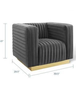 Modway Charisma Channel Tufted Performance Velvet Accent Armchair Charcoal Armchairs