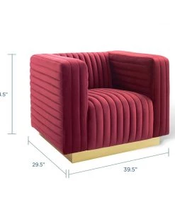 Modway Charisma Channel Tufted Performance Velvet Accent Armchair Maroon
