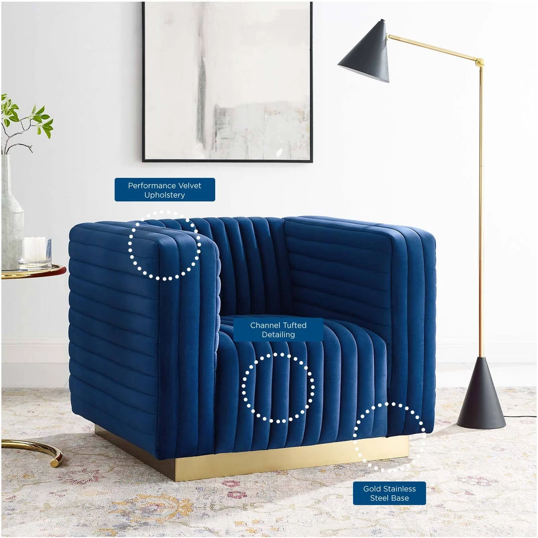 Modway Armchairs Charisma Channel Tufted Performance Velvet Accent Armchair Navy 8 Modway Armchairs Charisma Channel Tufted Performance Velvet Accent Armchair Navy
