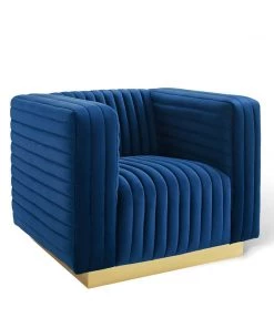 Modway Armchairs Charisma Channel Tufted Performance Velvet Accent Armchair Navy