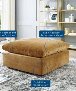 Modway Commix Down Filled Overstuffed Performance Velvet Ottoman Cognac