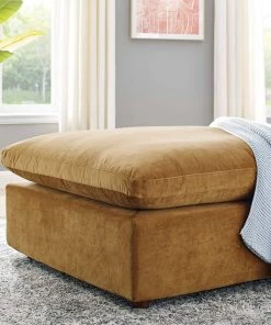 Modway Commix Down Filled Overstuffed Performance Velvet Ottoman Cognac