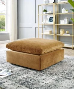 Modway Commix Down Filled Overstuffed Performance Velvet Ottoman Cognac