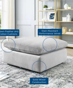 Modway Commix Down Filled Overstuffed Performance Velvet Ottoman Light Gray