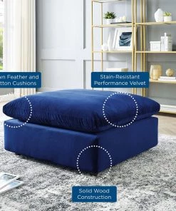 Modway Commix Down Filled Overstuffed Performance Velvet Ottoman Navy Ottomans