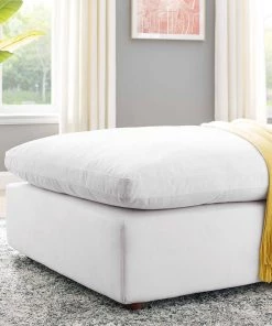 Modway Commix Down Filled Overstuffed Performance Velvet Ottoman White Ottomans