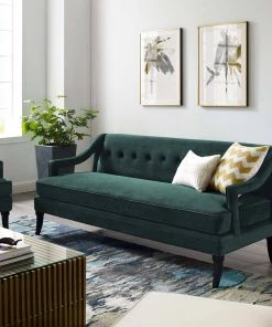 Modway Concur Button Tufted Performance Velvet Sofa Green