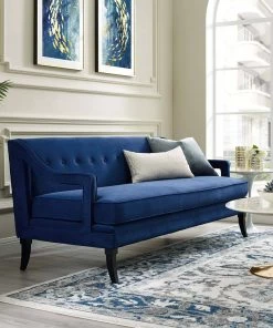 Modway Concur Button Tufted Performance Velvet Sofa Navy