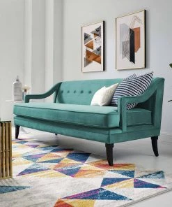 Modway Concur Button Tufted Performance Velvet Sofa Teal