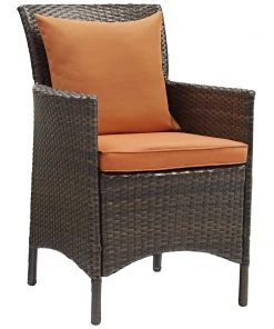 Modway Armchair Sets Conduit Outdoor Patio Wicker Rattan Dining Armchair Set Of 2 Brown Orange