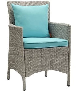 Modway Conduit Outdoor Patio Wicker Rattan Dining Armchair Set Of 2 Light Gray Turquoise