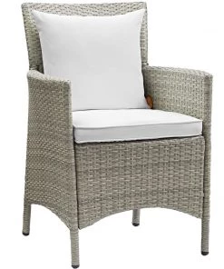 Modway Armchair Sets Conduit Outdoor Patio Wicker Rattan Dining Armchair Set Of 2 Light Gray White