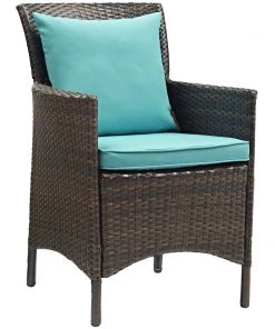 Modway Conduit Outdoor Patio Wicker Rattan Dining Armchair Set Of 4 Brown Turquoise Armchair Sets