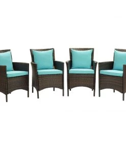 Modway Conduit Outdoor Patio Wicker Rattan Dining Armchair Set Of 4 Brown Turquoise Armchair Sets