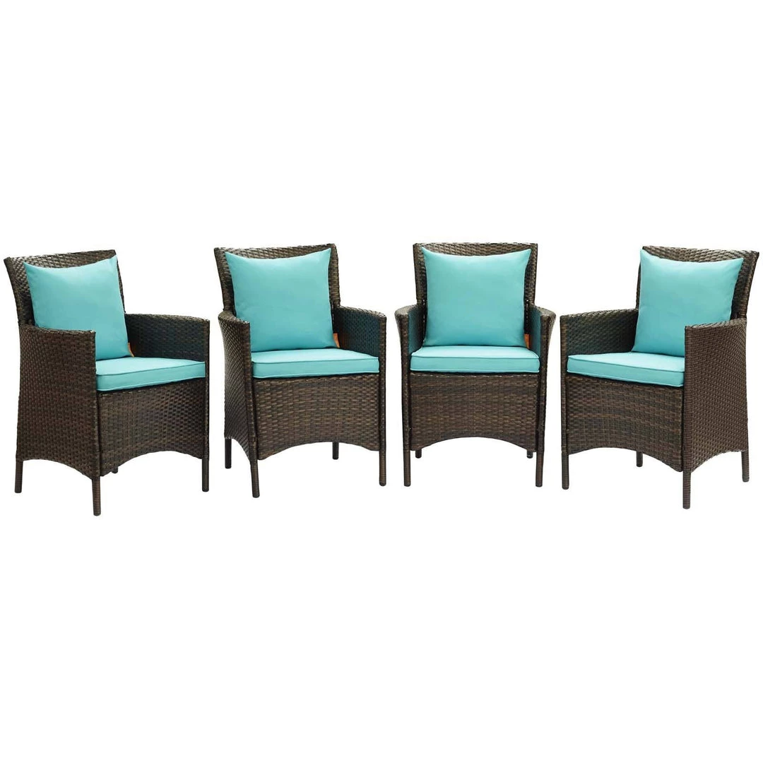 Modway Conduit Outdoor Patio Wicker Rattan Dining Armchair Set Of 4 Brown Turquoise Armchair Sets 1 Modway Conduit Outdoor Patio Wicker Rattan Dining Armchair Set Of 4 Brown Turquoise Armchair Sets