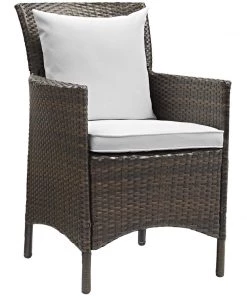 Modway Armchair Sets Conduit Outdoor Patio Wicker Rattan Dining Armchair Set Of 4 Brown White