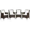 Modway Armchair Sets Conduit Outdoor Patio Wicker Rattan Dining Armchair Set Of 4 Brown White
