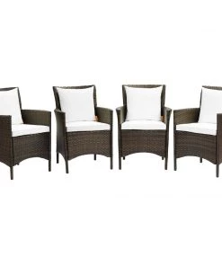Modway Armchair Sets Conduit Outdoor Patio Wicker Rattan Dining Armchair Set Of 4 Brown White