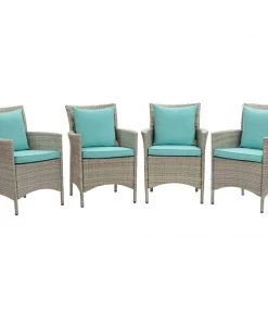 Modway Conduit Outdoor Patio Wicker Rattan Dining Armchair Set Of 4 Light Gray Turquoise Armchair Sets