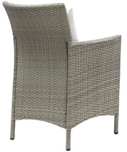Modway Conduit Outdoor Patio Wicker Rattan Dining Armchair Set Of 4 Light Gray White