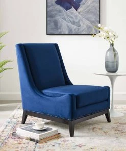 Modway Confident Accent Upholstered Performance Velvet Lounge Chair Navy