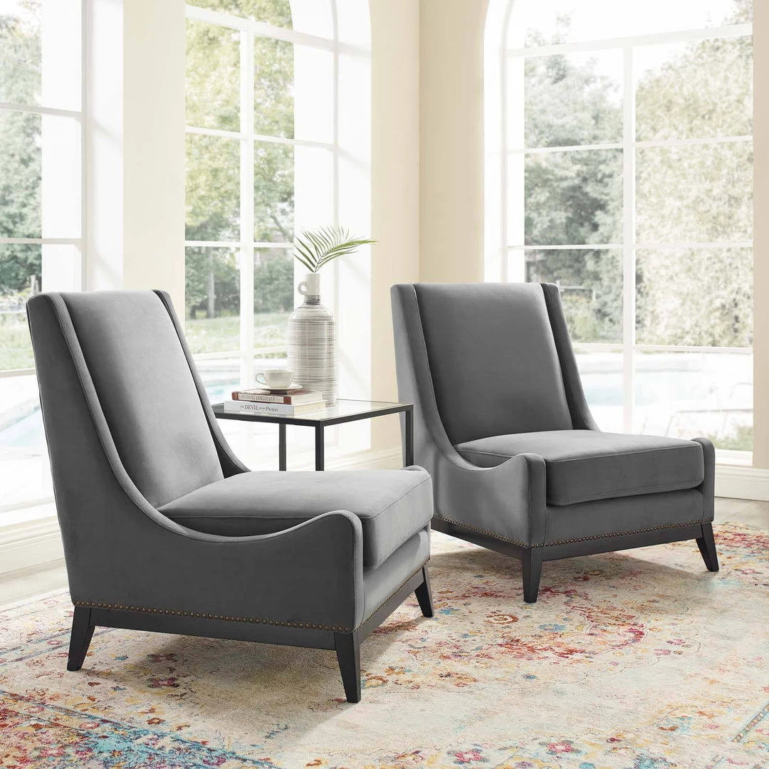 Modway Chaise Lounge Chairs Confident Lounge Chair Upholstered Performance Velvet Set Of 2 Gray 7 Modway Chaise Lounge Chairs Confident Lounge Chair Upholstered Performance Velvet Set Of 2 Gray