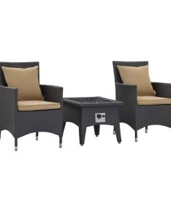 Modway Fire Pit Table Set Convene 3 Piece Set Outdoor Patio With Fire Pit Espresso Mocha