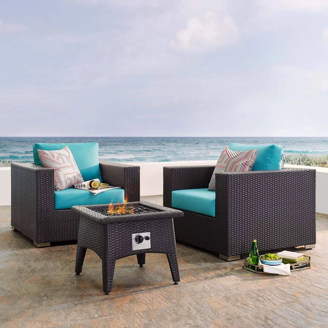 Modway Convene 3 Piece Set Outdoor Patio With Fire Pit Espresso Turquois 8 Modway Convene 3 Piece Set Outdoor Patio With Fire Pit Espresso Turquois