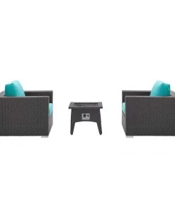 Modway Convene 3 Piece Set Outdoor Patio With Fire Pit Espresso Turquois