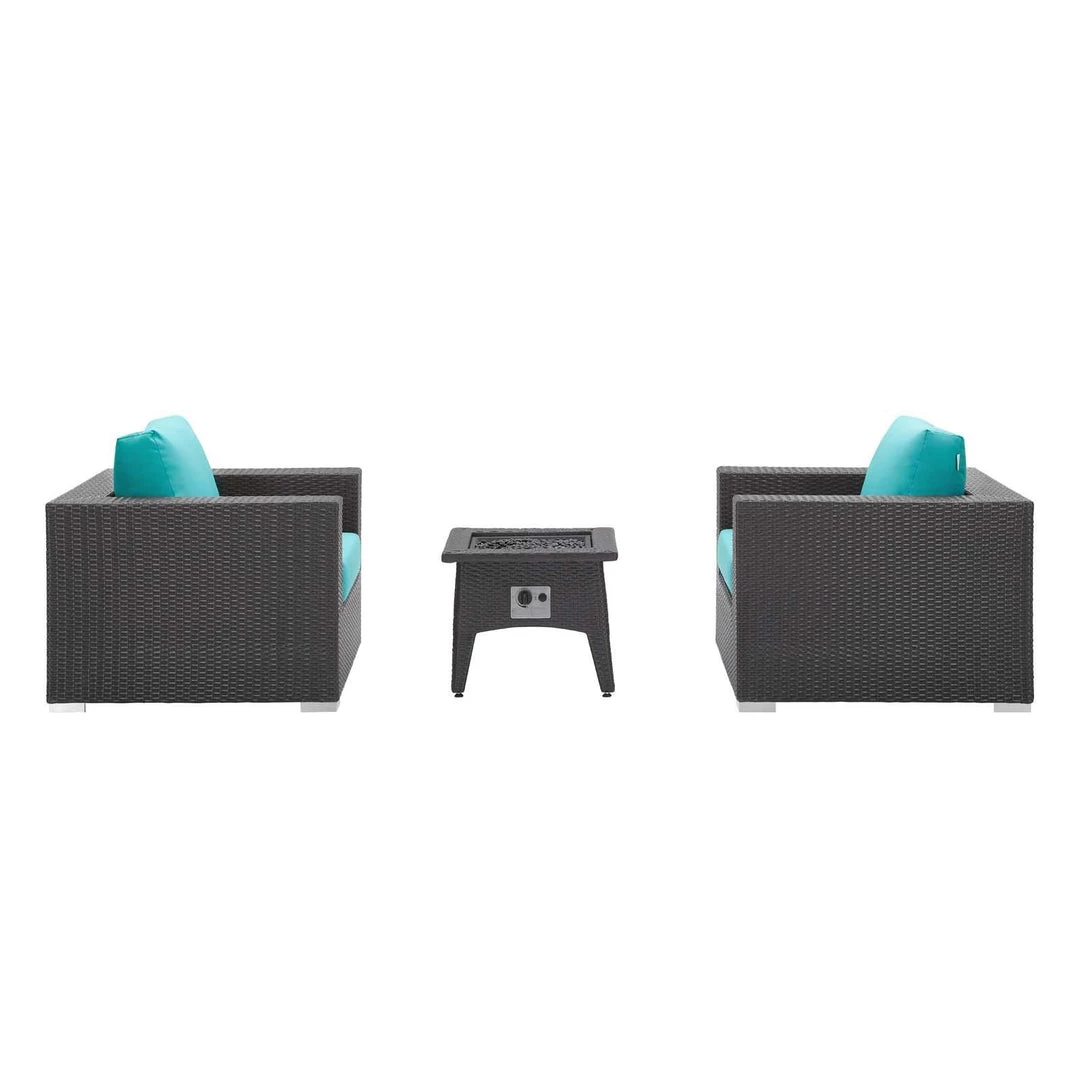Modway Convene 3 Piece Set Outdoor Patio With Fire Pit Espresso Turquois 2 Modway Convene 3 Piece Set Outdoor Patio With Fire Pit Espresso Turquois