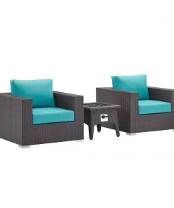 Modway Convene 3 Piece Set Outdoor Patio With Fire Pit Espresso Turquois