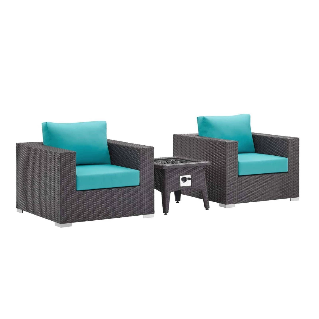 Modway Convene 3 Piece Set Outdoor Patio With Fire Pit Espresso Turquois 1 Modway Convene 3 Piece Set Outdoor Patio With Fire Pit Espresso Turquois