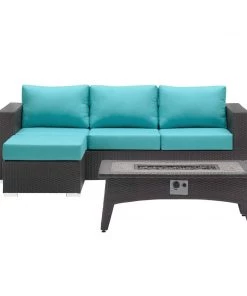Modway Fire Pit Table Set Convene 3 Piece Set Outdoor Patio With Fire Pit Espresso Turquoise