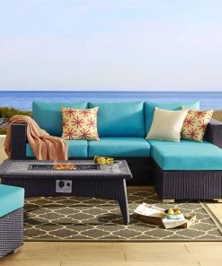 Modway Fire Pit Table Set Convene 3 Piece Set Outdoor Patio With Fire Pit Espresso Turquoise