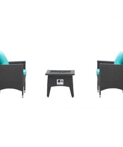 Modway Convene 3 Piece Set Outdoor Patio With Fire Pit Espresso Turquoise