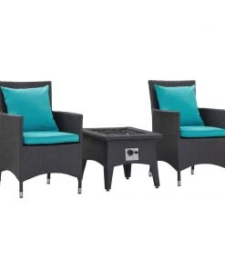 Modway Convene 3 Piece Set Outdoor Patio With Fire Pit Espresso Turquoise