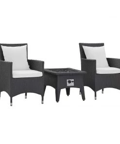Modway Convene 3 Piece Set Outdoor Patio With Fire Pit Espresso White